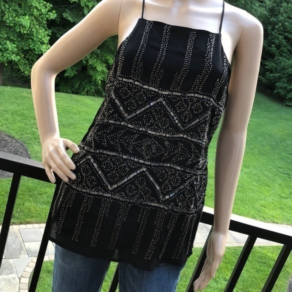 Dina b Embellished black silky racer back top